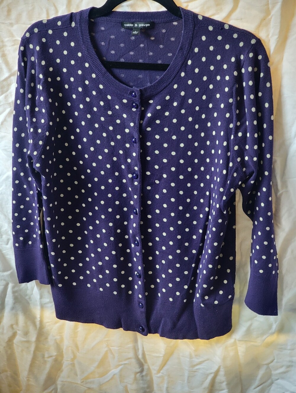 Cable & Gauge Purple Polka Dot Crewneck Cardigan
